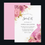 Rosa & goldene Sparkle Dress Rose Sweet 16 Party Einladung<br><div class="desc">Pink & Gold Sparkle Dress Rose Sweet 16 Party Einladungen Mehr elegante Blumenmotive in unserem Shop! Sehen Sie sich die passende Kollektion in unserem Shop an</div>