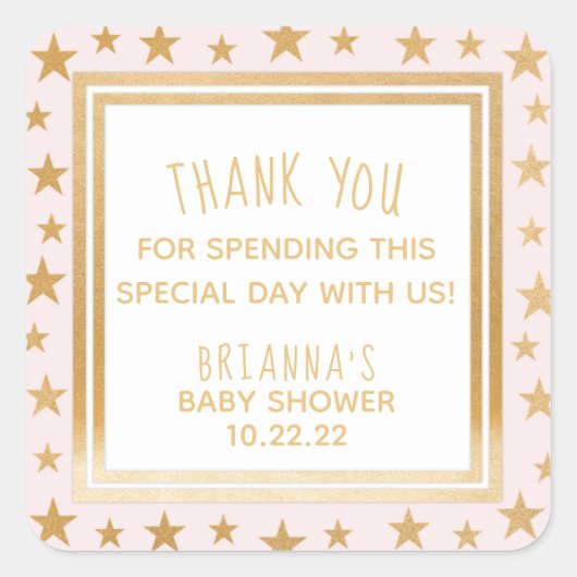 Rosa goldene Sterne Babydusche Günstige Aufkleber (Vorderseite)