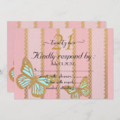 Rosa goldene Streifen und Buterfly 21. Geburtstag Einladung (Vorne/Hinten)