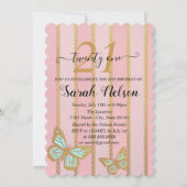 Rosa goldene Streifen und Schmetterling Einladung (Vorderseite)