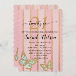 Rosa goldene Streifen und Schmetterling Einladung