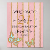 Rosa goldene Streifen und Schmetterling Poster (Vorne)