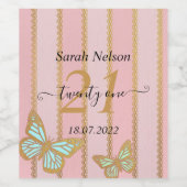 Rosa goldene Streifen und Schmetterling Weinetikett (Einzelnes Label)