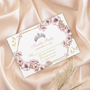 Rosa goldene Tiara-Schmetterling-Quinceañera RSVP Karte