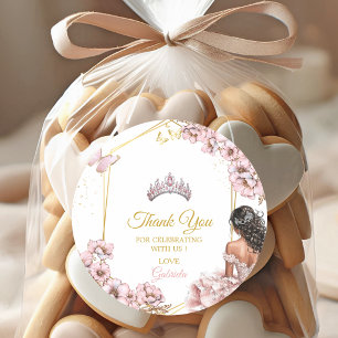 Rosa goldene Tiara Schmetterling Quinceañera Runder Aufkleber