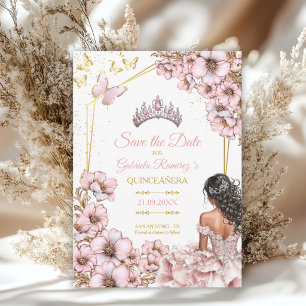 Rosa goldene Tiara-Schmetterling-Quinceañera Save The Date