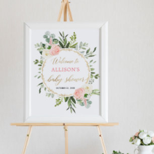 Rosa goldene Vegetation Babydusche Begrüßungszeich Poster