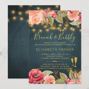 Rosa goldene Wasserfarbe Rosen Navy Brunch und Sek Einladung