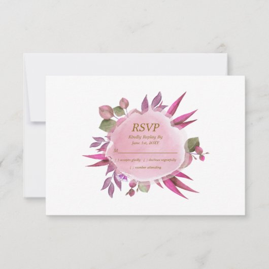 Rosa goldene Wasserfarben Blumen Moderne Hochzeit RSVP Karte (Vorderseite)