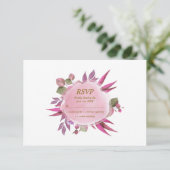 Rosa goldene Wasserfarben Blumen Moderne Hochzeit RSVP Karte (Stehend Vorderseite)