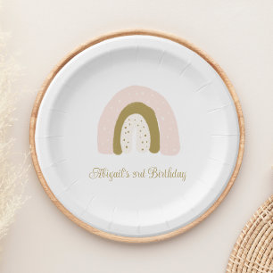 Rosa Goldene Watercolor Rainbow Geburtstagsparty Pappteller