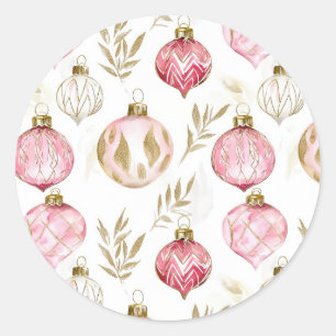 Rosa Goldene Weihnachts Vintage Ornamente  Runder Aufkleber
