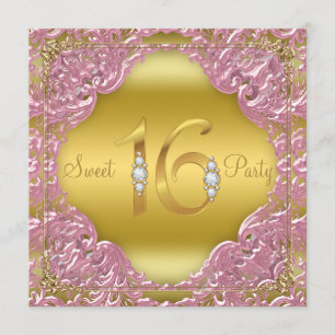 Rosa Goldene Wirbel-Fancy Sweet 16 Party Einladung
