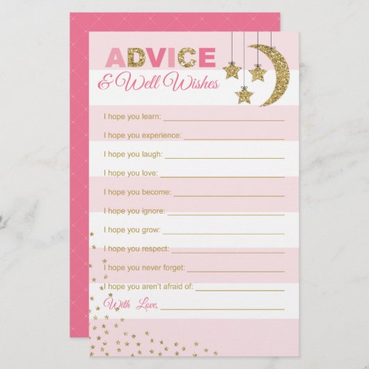 Rosa goldene Wohlfühlwünsche für Babykartendusche (Vorne/Hinten)