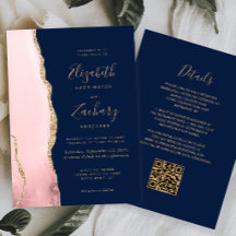 Rosa-goldener Achat-Navyblauer QR-Code-Hochzeit