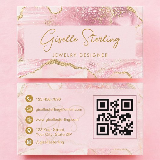 Rosa Goldener Achat QR-Code Schmuckdesigner  Visitenkarte