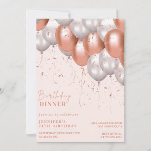 Rosa goldener Ballon-Abendessen 74. Geburtstag Einladung