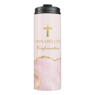 Rosa goldener christliches Kreuz individuell relig Thermosbecher