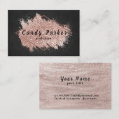 Rosa goldener Glitzer, schwarzer Marmorhintergrund Visitenkarte (Vorne/Hinten)