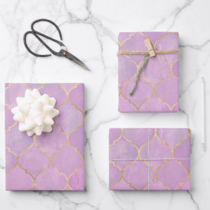 Rosa Goldener Marokkanischer Muster  Geschenkpapier Set