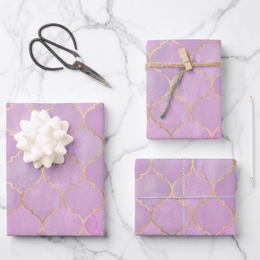 Rosa Goldener Marokkanischer Muster  Geschenkpapier Set (Vorderseite)