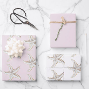 Rosa Goldener Seestern Strand Brautparty Geschenkpapier Set
