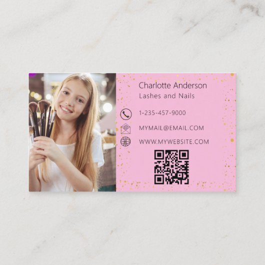 Rosa goldenes Foto - moderner QR-Code Visitenkarte (Rückseite)