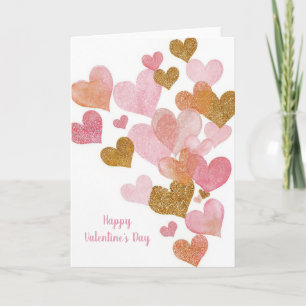 Rosa goldenes Herzdesign Valentinstagskarte Karte