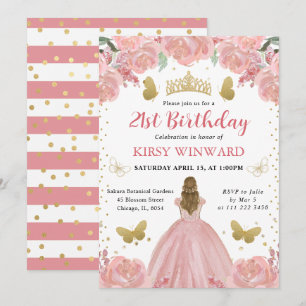 Rosa Goldenes Kleid Blonde Haare Prinzessin Geburt Einladung
