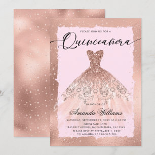 Rosa Goldenes Kleid Quinceañera Einladung