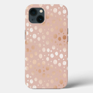 Rosa-goldenes und beiges Punkte-Muster iPhone 13 Hülle