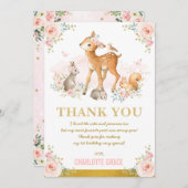 Rosa Golderröten blumenwaldgeburtstag Dankeskarte (Vorne/Hinten)