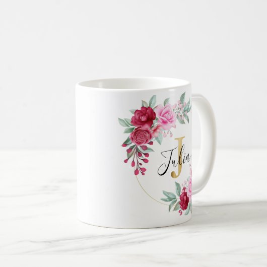 Rosa Goldfarben Bläsermonogramm J Kaffeetasse (VorderseiteRechts)