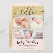 Rosa goldfarbene 5-Gitter-Foto-Geburt Ankündigung (Vorne/Hinten)
