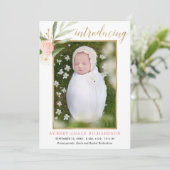 Rosa goldfarbene Ankündigung zur Geburt eines Mädc (Stehend Vorderseite)