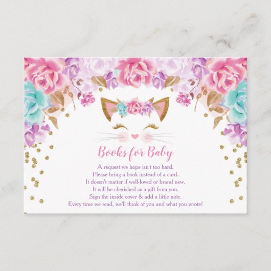 Rosa goldfarbene aquamarine Blumenbücher Begleitkarte (Vorderseite)