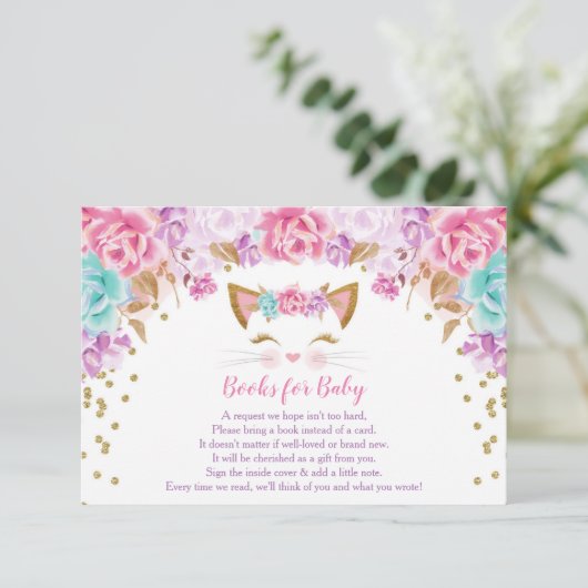 Rosa goldfarbene aquamarine Blumenbücher Begleitkarte (Stehend Vorderseite)