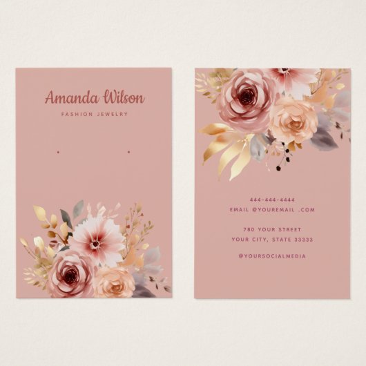 Rosa goldfarbene Aquarellkarte Blume (Vorne & Hinten)