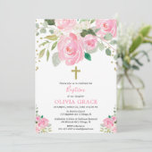 Rosa goldfarbene Aquarelltauferin Einladung (Stehend Vorderseite)
