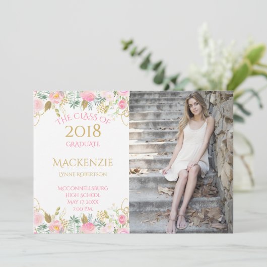 Rosa goldfarbene Blume Foto Abschluss Ankündigung (Stehend Vorderseite)