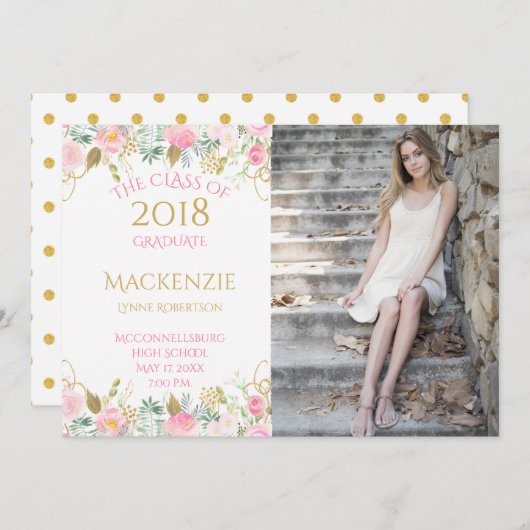 Rosa goldfarbene Blume Foto Abschluss Ankündigung (Vorne/Hinten)