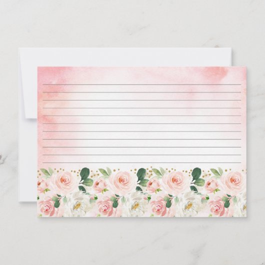 Rosa goldfarbene Blumenkarten für das Brautparty R Einladung (Rückseite)