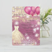 Rosa goldfarbene Coole Glitzer String-Lichter funk Einladung (Stehend Vorderseite)