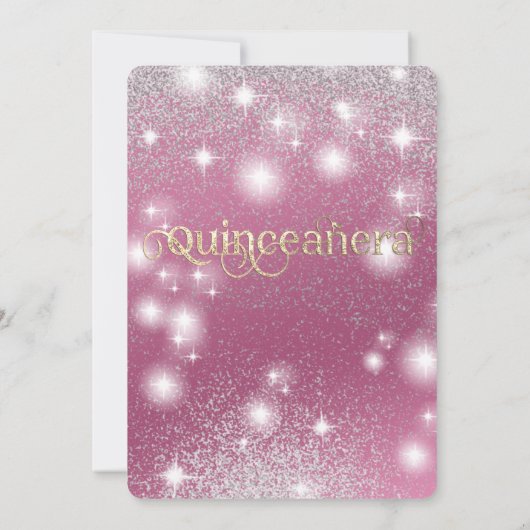 Rosa goldfarbene Coole Glitzer String-Lichter funk Einladung (Rückseite)