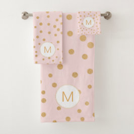 Rosa goldfarbene dot monogram Badezimmer Badhandtuch Set