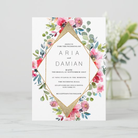 Rosa-goldfarbene Hochzeit Einladung (Stehend Vorderseite)