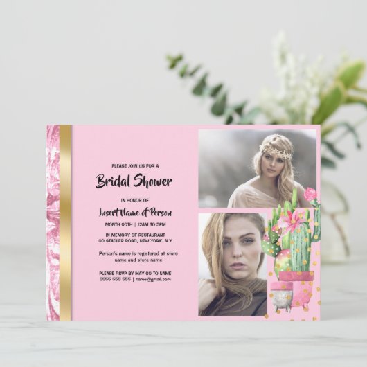 Rosa goldfarbene Kaktus Sukkulent zweifarbiges Fot Einladung (Stehend Vorderseite)