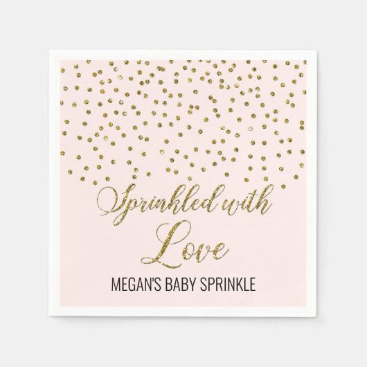 Rosa goldfarbene Konfetti gesprinklt mit Liebe Serviette (Vorderseite)