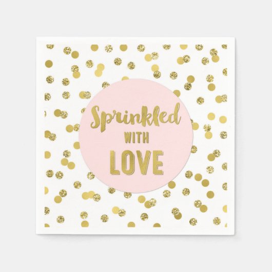 Rosa goldfarbene Konfetti mit Liebe gesprinklt Serviette (Vorderseite)