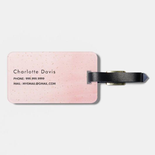 Rosa goldfarbene Monogramm-Bezeichnung elegante In Gepäckanhänger (Rückseite horizontal)